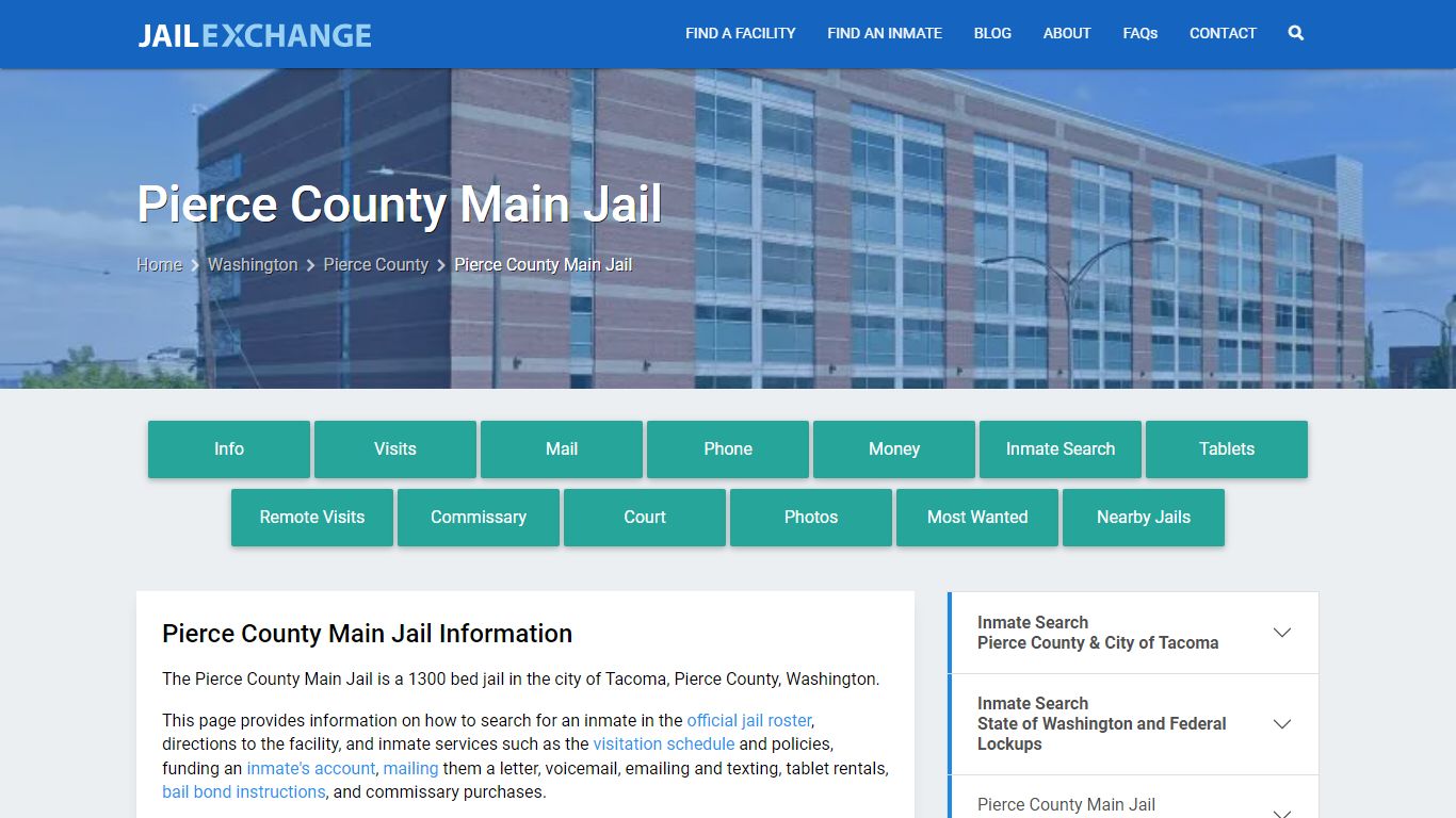 Pierce County Main Jail, WA Inmate Search, Information